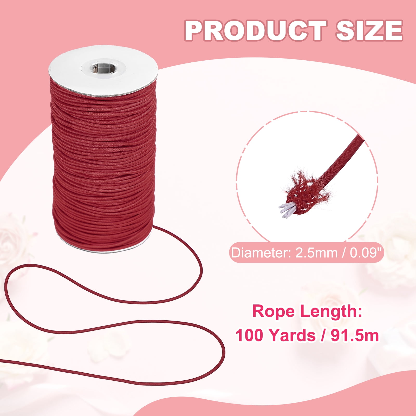 Uxcell Stretchy String for Bracelets, Elastic Crystal Thread Stretch Elastic Beading Cord 2.5mm & Burgundy-Fitting For(Bracelets/Sewing/Beading/Necklace/Jewelry Making/Crafts DIY)