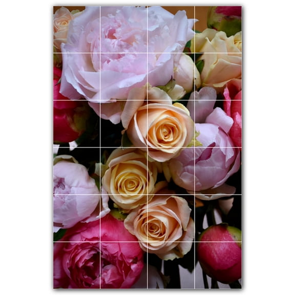 Picture-Tiles.com: Flowers Ceramic Tile Wall Mural WAL500615-46M. 24"W x 36"H using (24) 6" x 6" Ceramic Tiles-Satin Finish