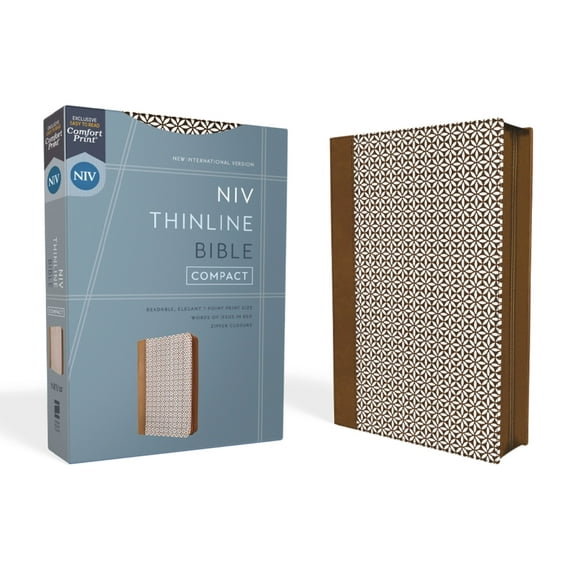 Niv, Thinline Bible, Compact, Leathersoft, Brown/White, Zippered, Red Letter, Comfort Print, (Hardcover)