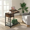 C Side Table with Outlet and USB Ports, Portable Table with Charging