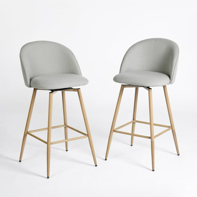 Homycasa 26" Swivel Fabric Upholstered Counter Stool in Gray (Set of 2)