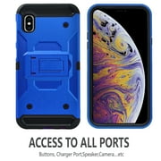 iPhone Xs Max Case, STARSHOP Full Cover Heavy Duty Dual Layers Phone Cover with Kickstand and Locking Belt Clip-Blue