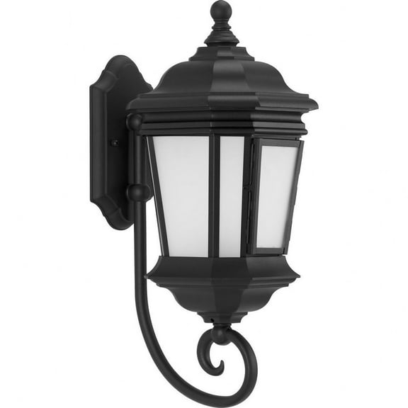 Progress Lighting Crawford 1-Light Outdoor Wall Lantern in Black with Etched White Glass Shade