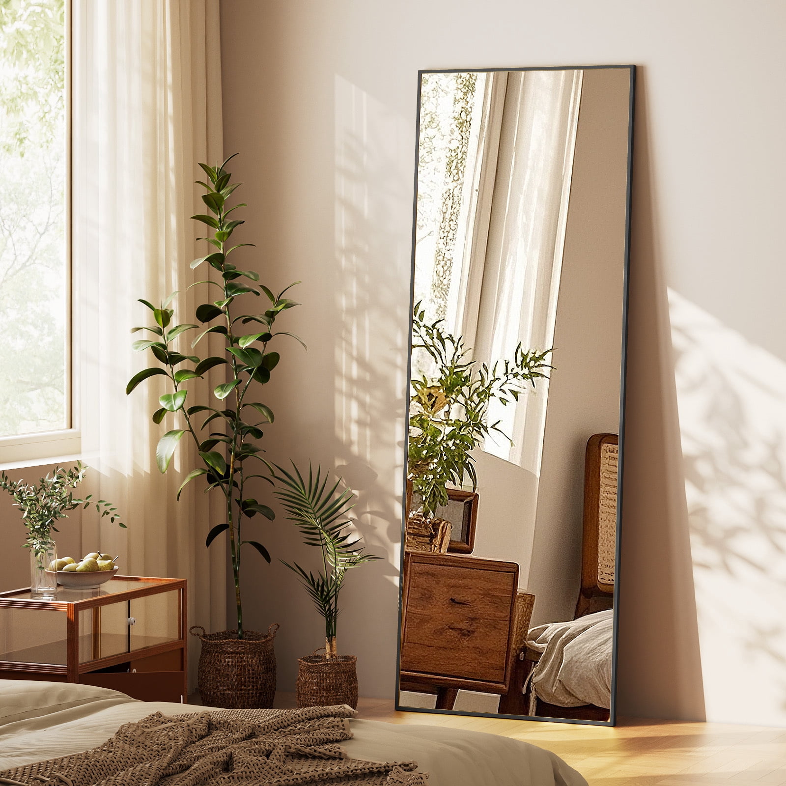 Easy4Home 64"x21" Rectangular Full Length Mirror Freestading Full Body Floor Mirror, Black