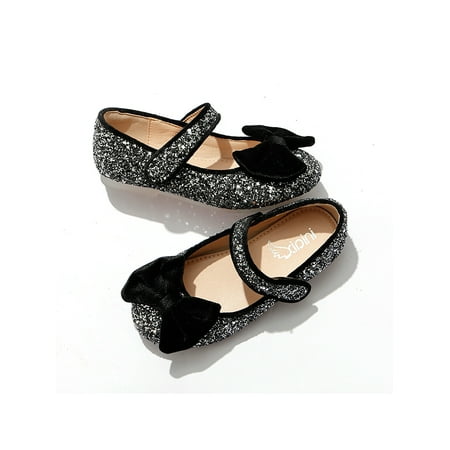 

Kesitin Girls Flats Fashion Glitter Mary Jane Shoes Toddler Kids Princess Dress Shoes Black 11.5c