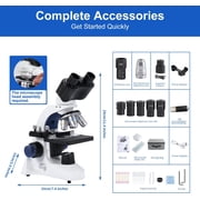 FOUR Es Scientific Compound Binocular Microscope for Adults & Students, 40X-2000X Magnification with LED Illumination, WF10x & WF25x Eyepieces, for Lab, School, Home Education
