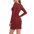 thumbnail image 6 of MLANM Women Fall Ruched Bodycon Long Sleeve Dress Wrap Front Elegant Casual Basic Fitted Short Dresses, L Wine Red, 6 of 9