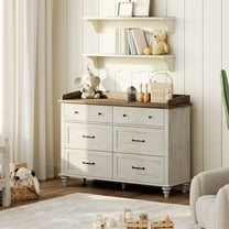 FITUEYES 47" Baby Dresser for Nursery, Wood Changing Table for Baby, Antique White