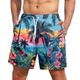 thumbnail image 2 of Men's Fashion Hawaiian Print Beach Shorts, Elastic-Waisted Casual Yoga Pants for Summer Vacation, Tropical Holiday and Swim,Royal Blue,5XL, 2 of 7