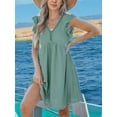 thumbnail image 3 of V-Neck Lace Trim Short-Sleeved Cardigan Dress Green XL, 3 of 7