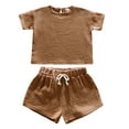 thumbnail image 3 of WOYY Toddler Girls Cotton Linen Outfits Short Sleeves T-Shirt & Shorts Set, Sizes 3-4T, 3 of 3