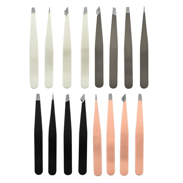 4 piezas de pinzas para cejas Pinzas de acero cabello Injerto de pestañas postizas Alicates para cejas, Clip de gancho negro + Clip de punta negra + Clip plano negro + Clip oblicuo negro
