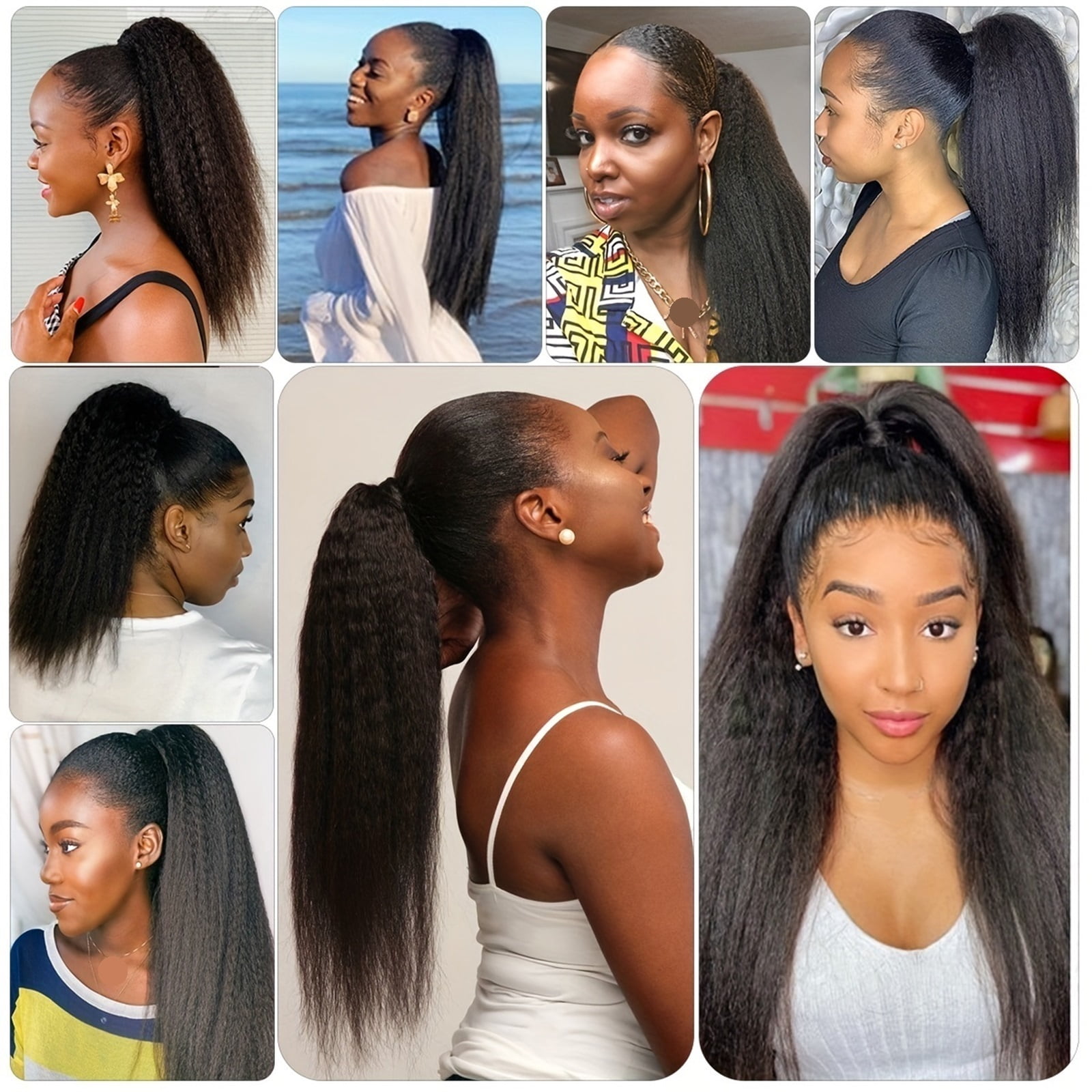 Kinky Straight Ponytail Extension Brazilian Human Hair Wrap Around Drawstring Ponytail for Women
