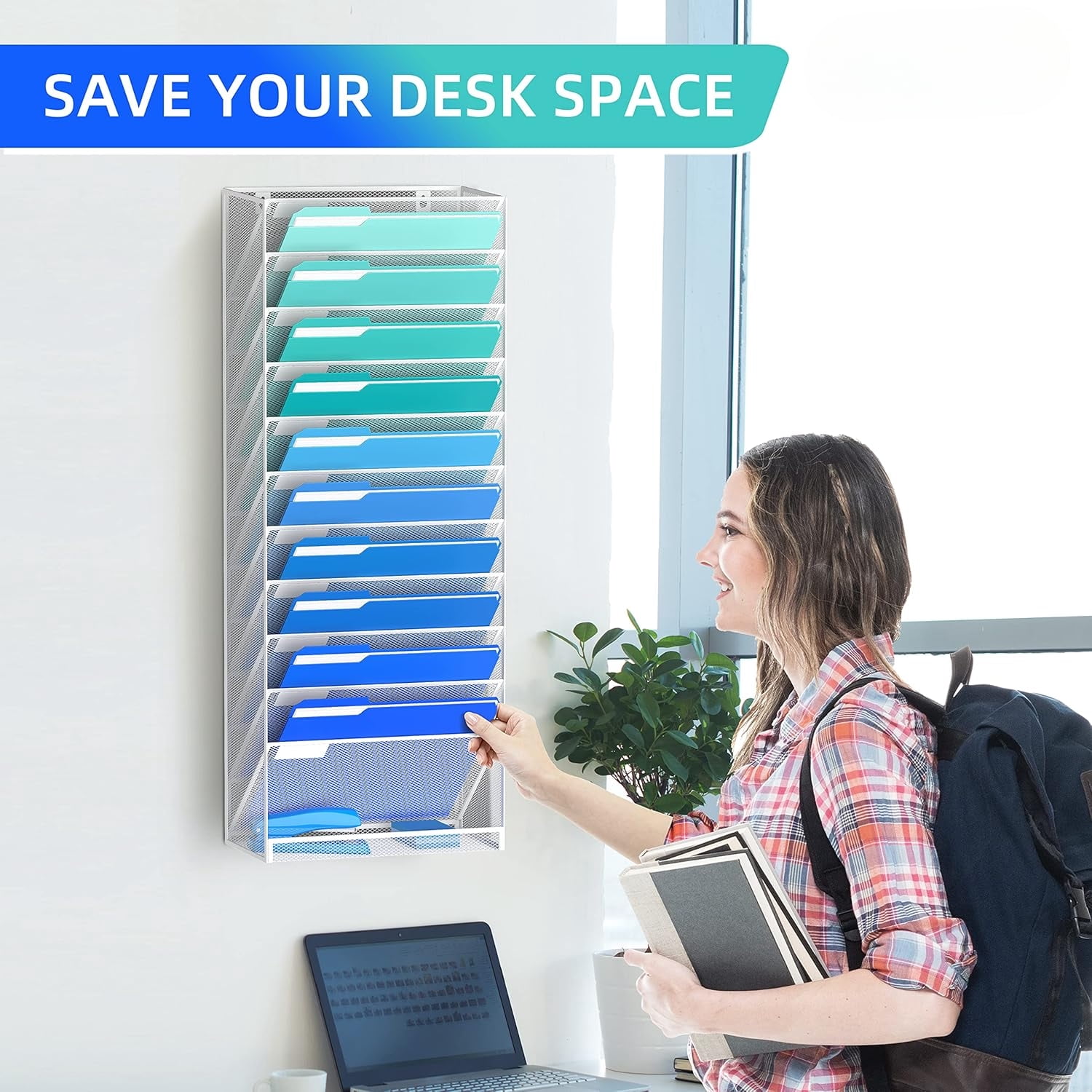 INTIGE Hanging File Organizer Wall File Holder, Wall Organizer for Papers, Folders, Magazines, Office Organization