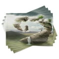 thumbnail image 1 of Ambesonne Fantasy Place Mats Set of 4, Dreamland Stone Bridge, Standard Size, Beige Green White, 1 of 6