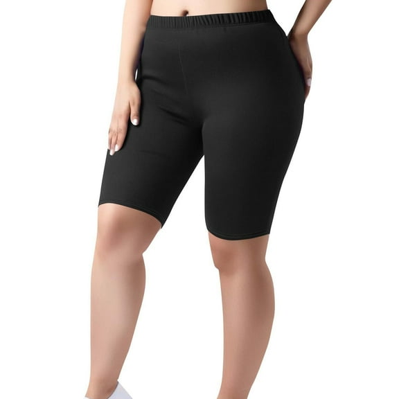 Plus Size Capri Leggings for Women High Waisted Long Yoga Shorts Tummy Control Pedal Pushers Knee Length Pull on Workout Crop Pants Summer Soft Ladies Athletic Shorts Black L