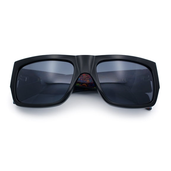 Locs Mens Day of Dead Skull Print Thick Arm Rectangle Horn Rim Sunglasses Fuchsia