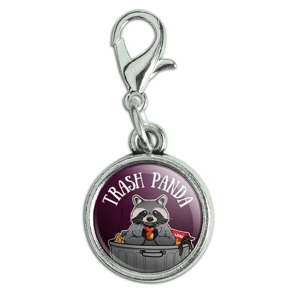 Raccoon Trash Panda in Garbage Antiqued Bracelet Pendant Zipper Pull Charm with Lobster Clasp