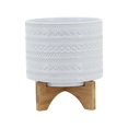 thumbnail image 1 of Sagebrook Home 15350-05 8" TRIBAL PLANTER W/ WOOD STAND, WHITE, 1 of 4