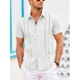 thumbnail image 3 of Coshow Men's Button Down Short Sleeve Shirt Cuban Guayabera Casual Summer Linen Beach Shirt, 3 of 5