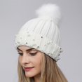 thumbnail image 2 of ZIZOCWA Womens Winter Knitted Beanie Hat with Pom Pearl Warm Knit Caps Beanie for Women Cold Weather Stretchy Warm Hats White, 2 of 5