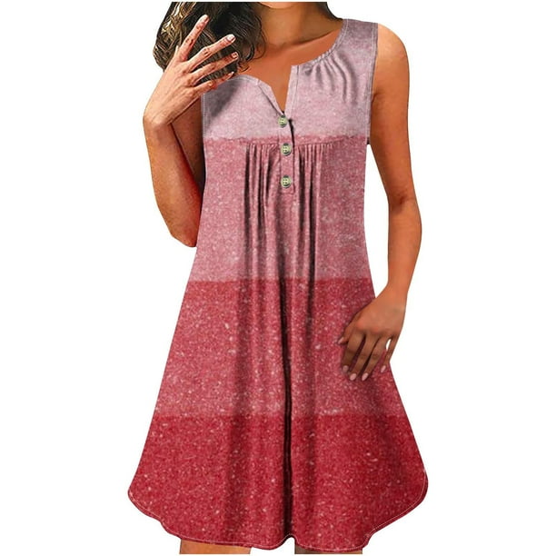 Vestido sin Mangas para las Mujeres Fragmentado Flash de Colores Impreso Botón Suéter Cuello Redondo Vestido, Vestido de Fiesta de Poliéster para Diario, Muestra Caso