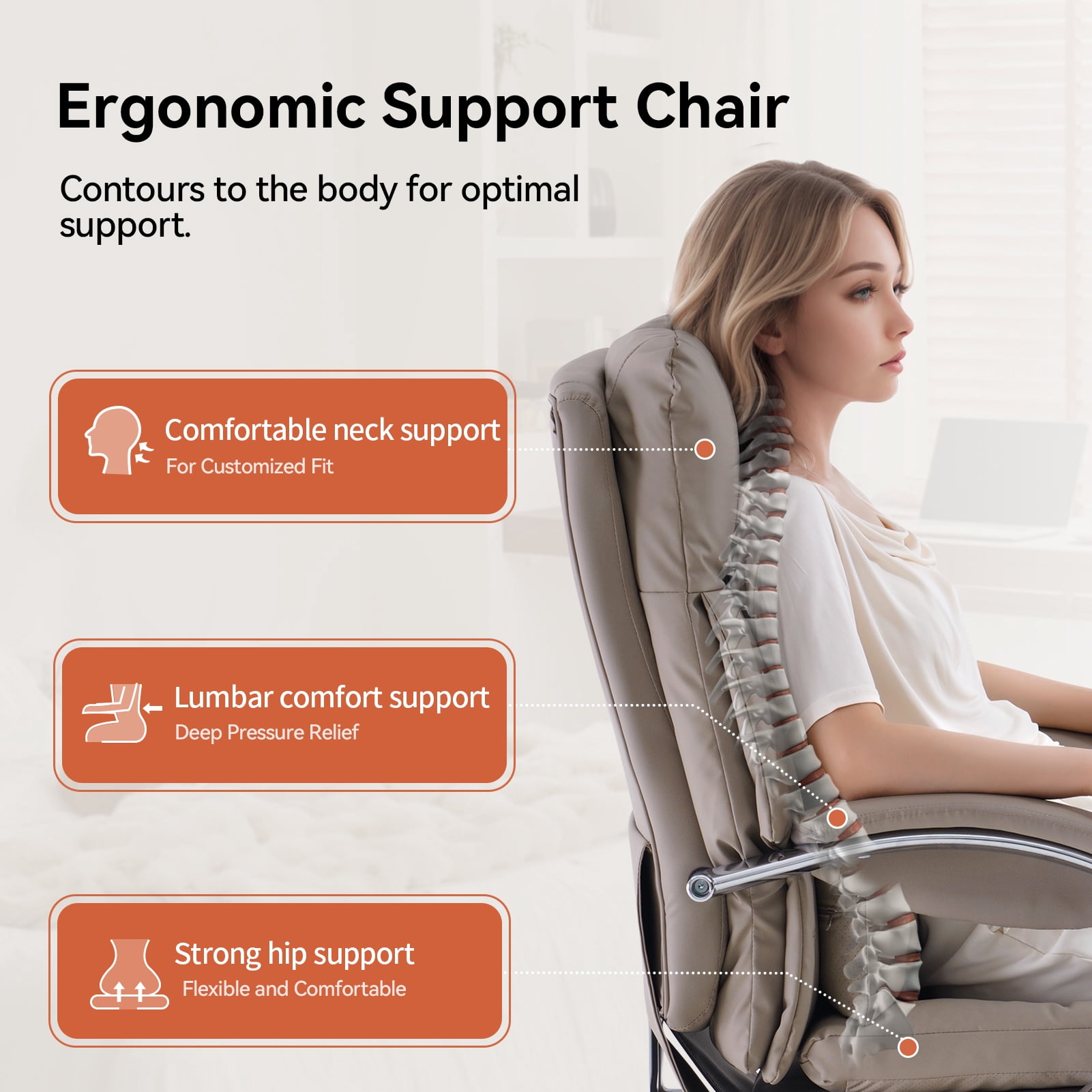 LEAGOO Office Chair with Foot Rest, Reclining Ergonomic Executive Office Chair with Armrests, High Back PU Leather Comfy Swivel Computer Chair with Wheels 300lbs, Tan