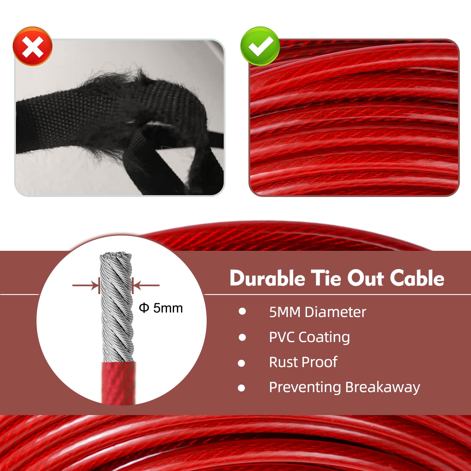 Dog Tie Out Runner for Yard, Dog Trolley System 100FT Dog Lead with 10FT Dog Runner Line, Dog Zipline Heavy Duty Dog Run Cable for Large Dogs 125lbs, Red