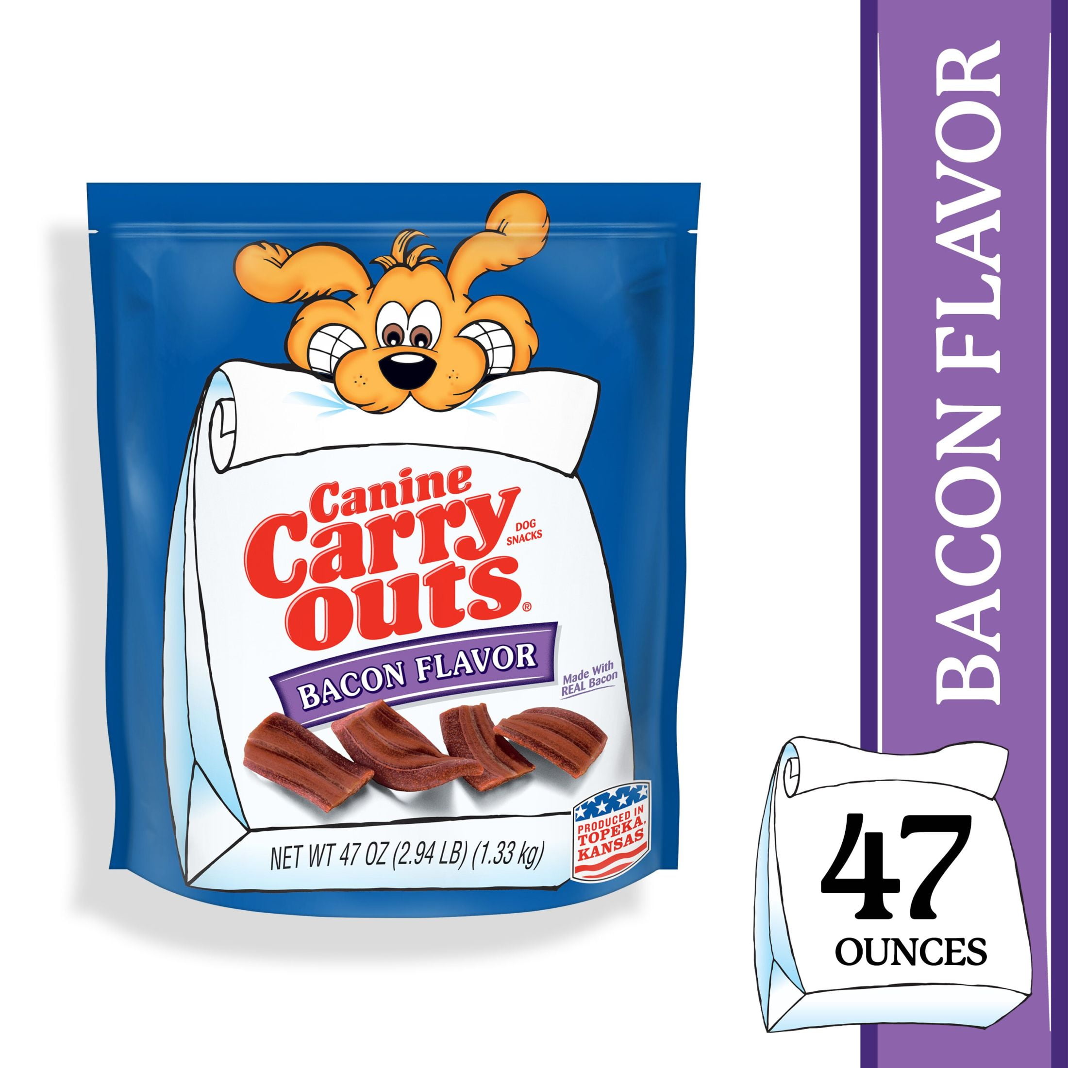 (4 pack) Canine Carry Outs Bacon Flavor Dog Treats, 47oz Bag