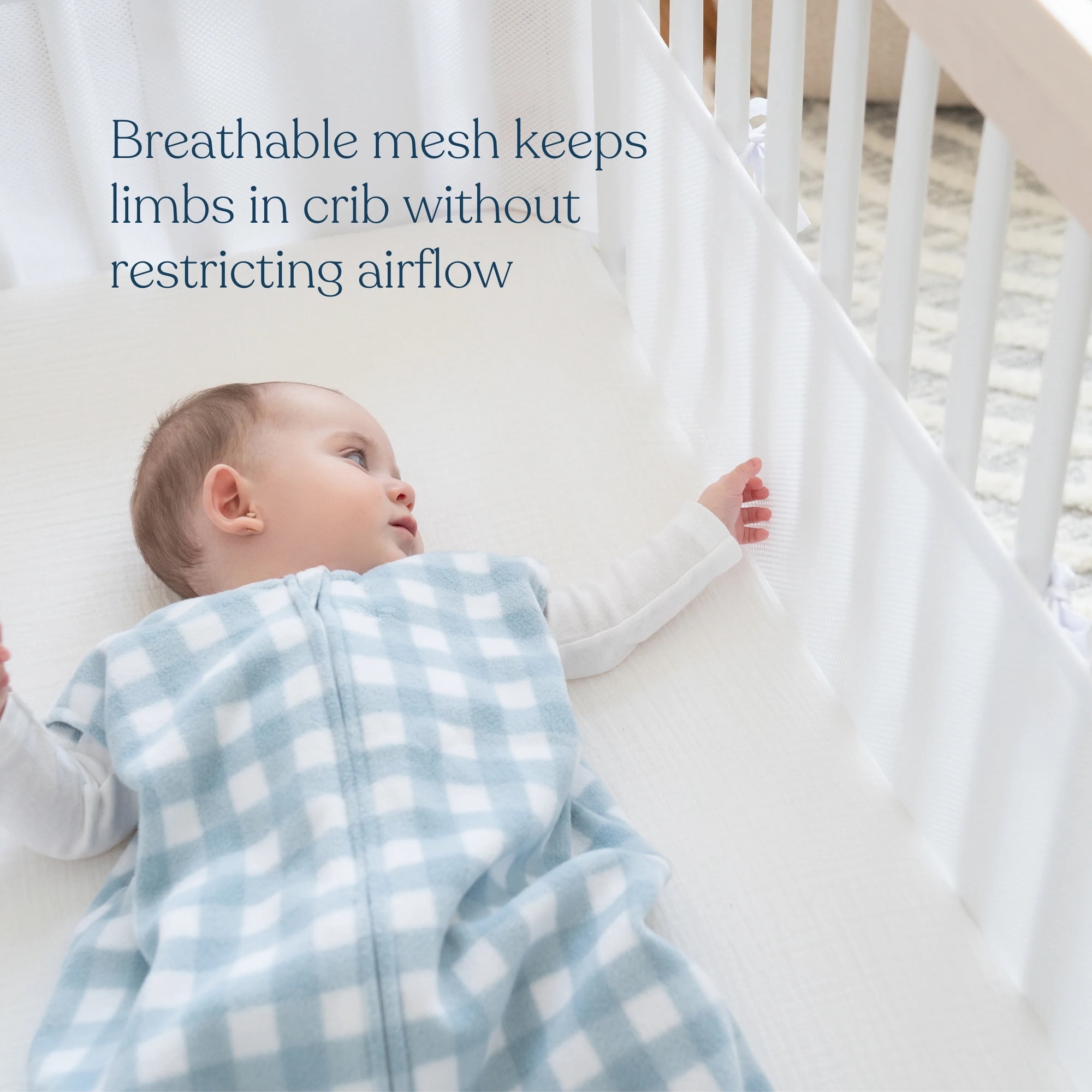 HALO Breathable Mesh Mini Crib Liner, Airflow Design Crib Bumper, 100% Polyester, Gray, 11" x 127"