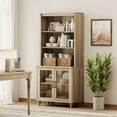 thumbnail image 6 of WAMPAT 5 Tier Tall Bookcase with Glass Doors, Large Farmhouse Display Book Shelf with Adjustable Shelves and Storage Cabinet, Wooden Bookshelves for Living Room, Library, Office, Bedroom, Oak, 6 of 8