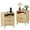 Oak,2 set, variant on KOKEBREN Modern Nightstand with USB Charging Station - Wood Fluted Bedside Table with 2 Drawers & Open Shelf,Walnut Wood Color