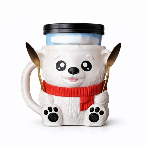 Fusion Layer 3D Polar Bear Ice Cream Pint Holder Mug Sleeve for Standard 16 oz Pints Reusable Freezer Friendly