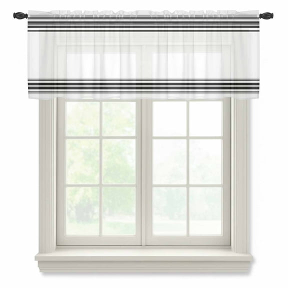 Black White Stripe, Valance Curtains for Kitchen/Living Room/Bathroom/Bedroom Window, Rod Pocket Small Topper Half Short Window Curtains Voile Sheer Scarf, Abstract Geometric 54"x18"