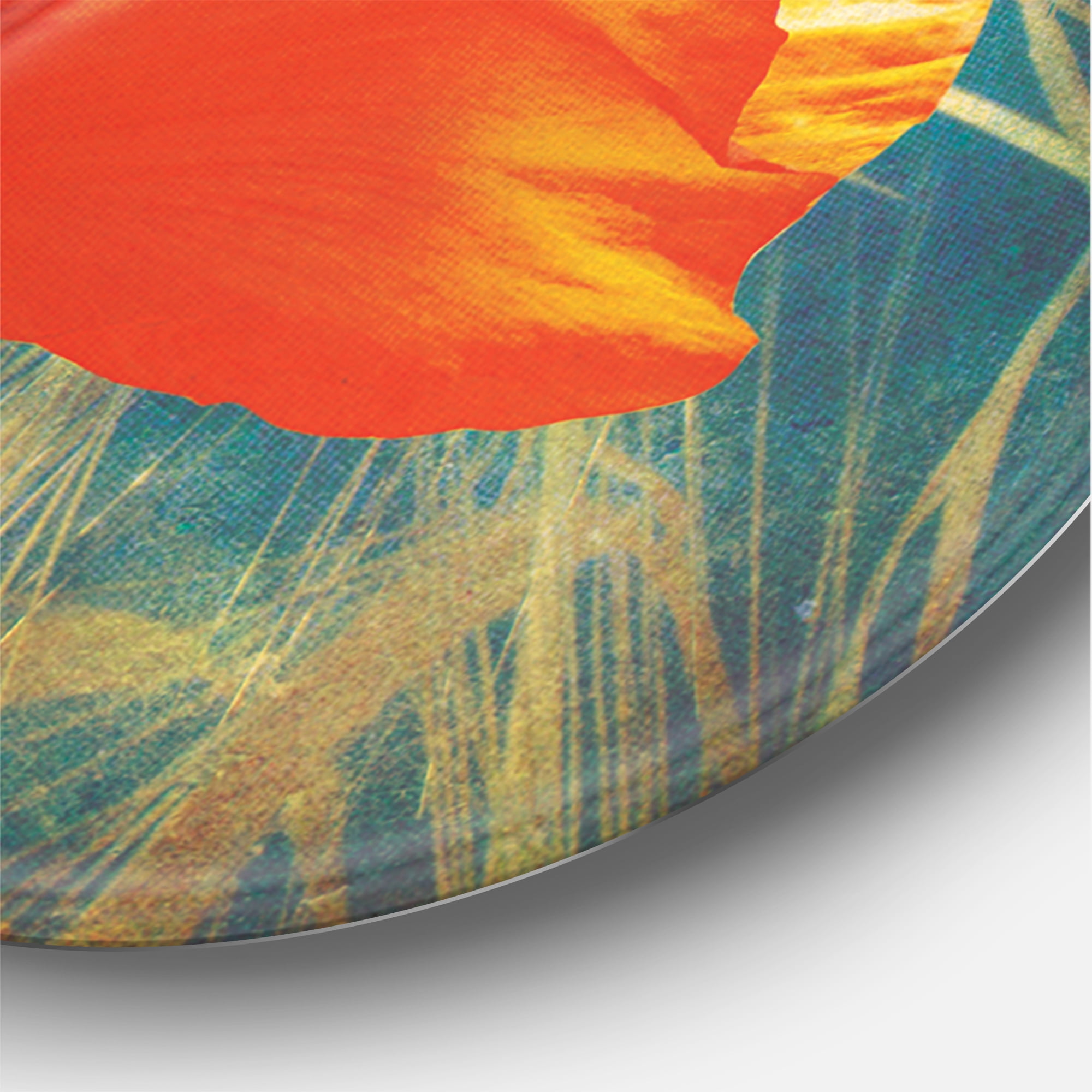 Designart 'Ancient Grunge Poppy' Traditional Circle Metal Wall Art 23x23 - Disc of 23