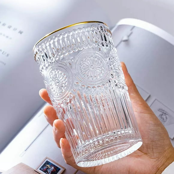 Drinking Glasses,Vintage Embossed Glasses Drinking Multifunctional Water Glass Cup Water Glasses Custom Engineered