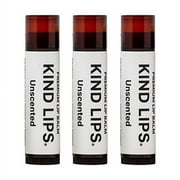 Kind Lips Lip Balm, .. Nourishing Soothing Lip Moisturizer .. for Dry Cracked Chapped .. Lips, Made in Usa .. With 100% Natural USDA .. Organic Ingredients, Unscented Flavor, .. Pack of 3