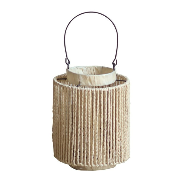 Farol tejido con asa, portavelas de cuerda de papel, estilo bohemio, rústico, para colgar como accesorio de fotografía (sin vela)