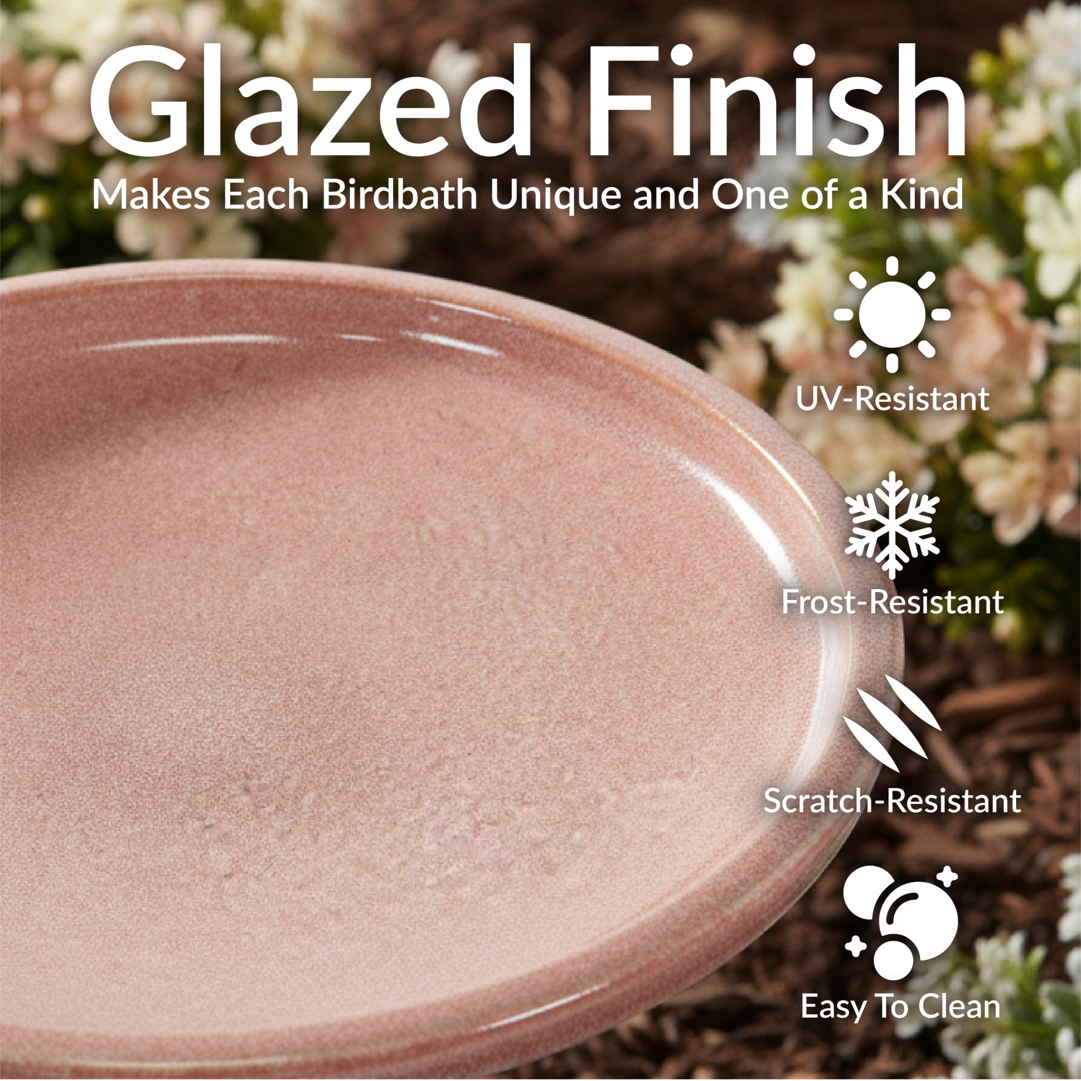 Sunnydaze Duo-Tone Freestanding Ceramic Outdoor Bird Bath, UV-Resistant Lava Finish