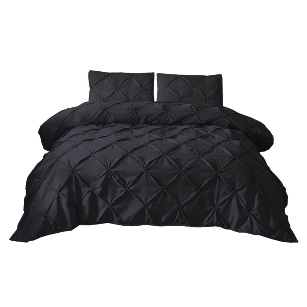 Decorative Pinched Velvet Duvet Cover Bedding Set (3 Piece) Black