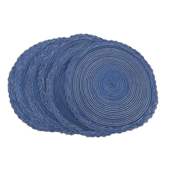 CHUNYAN New Round Braided Placemats For Dining Table Set Of 6 - Woven Heat Resistant Non-Slip Kitchen Table Mats, 36 Diameter, Blue