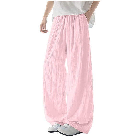 Erwazi Men's Pleated Loose Pants Solid Color Wide Leg Casual Summmer Lightweight Trousers with Pockets