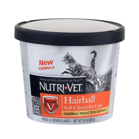 Nutri-Vet Hairball Soft Chew for Cats, Cheese & Chicken Flavor, 80