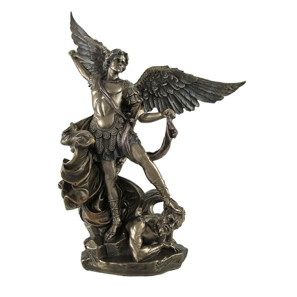 10 Pouces de Haut Bronze Fini Saint Michael Triomphant de la Statue de Résine Moulée Lucifer avec des Détails Complexes et des Accents Peints à la Main - Décor Chrétien