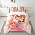 thumbnail image 2 of 3D Tiger Bed In A Bag 7-Piece Pink Floral Flower Twin Size Comforter Set,Safari African Animal Bedding Comforter Sets Jungle Wildlife Bedding Set Botanical Sheets Set, 2 of 4
