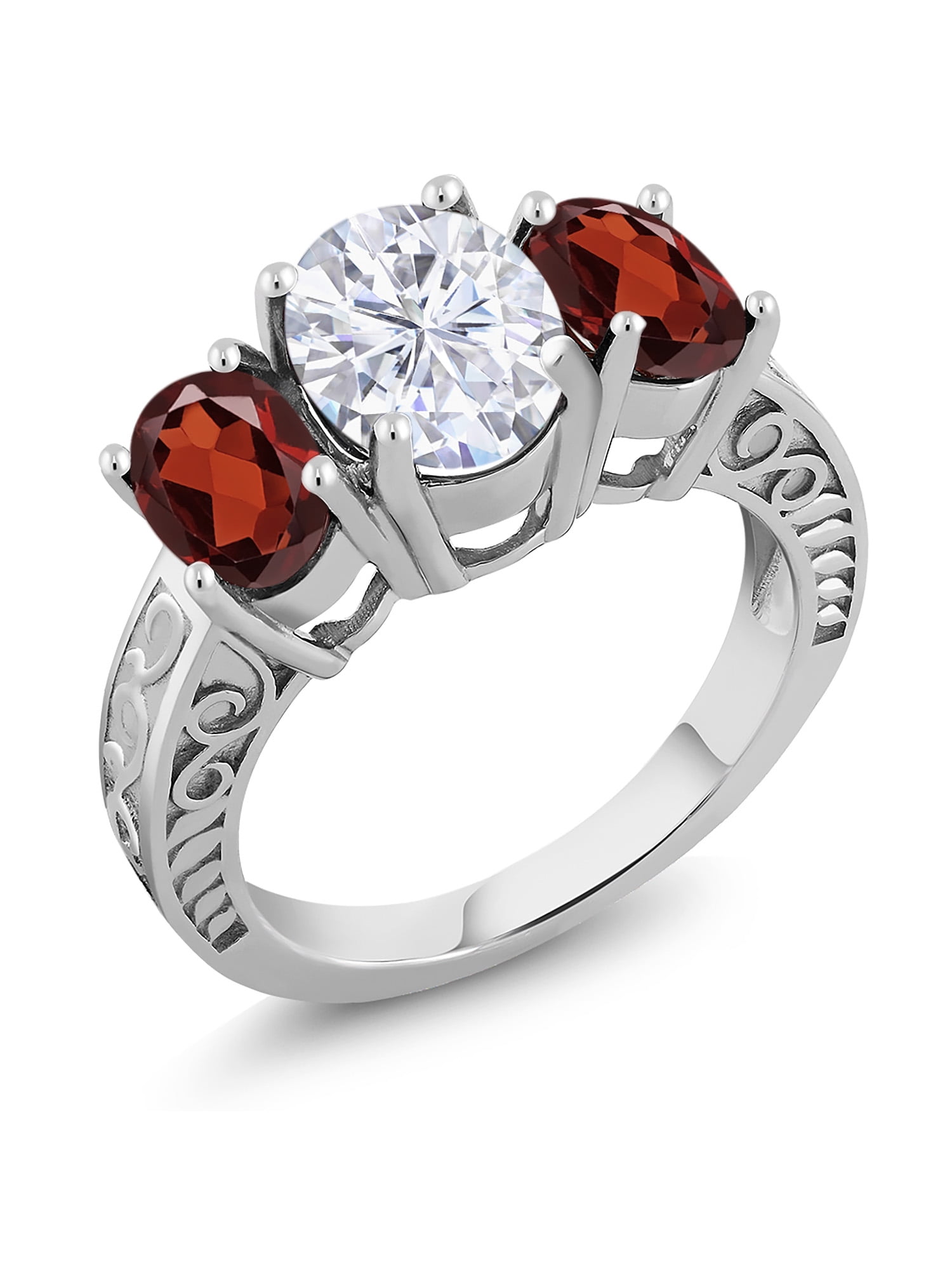 SVC-JEWELS 14k White Gold Plated 925 Sterling Silver Red Garnet Cluster Engagement Wedding Band Ring Mens 