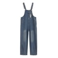 thumbnail image 3 of YunPes Girls Denim Overalls Kids Sleeveless Wide Leg Jumpsuit Bib Overall with Heart Graphic Pockets Trendy Streetwear Jeans, 3 of 9