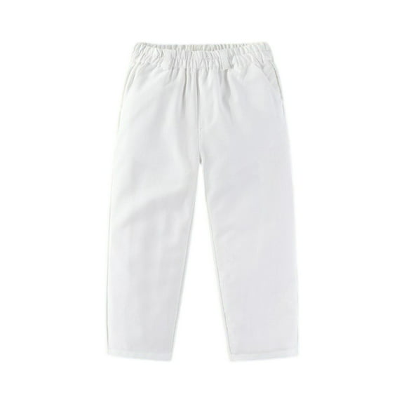 YOUYEDIAN Child Boys' Pants, Performance School Uniform Pants Adjustable Waistband Full Length Trousers White 5-6 Years