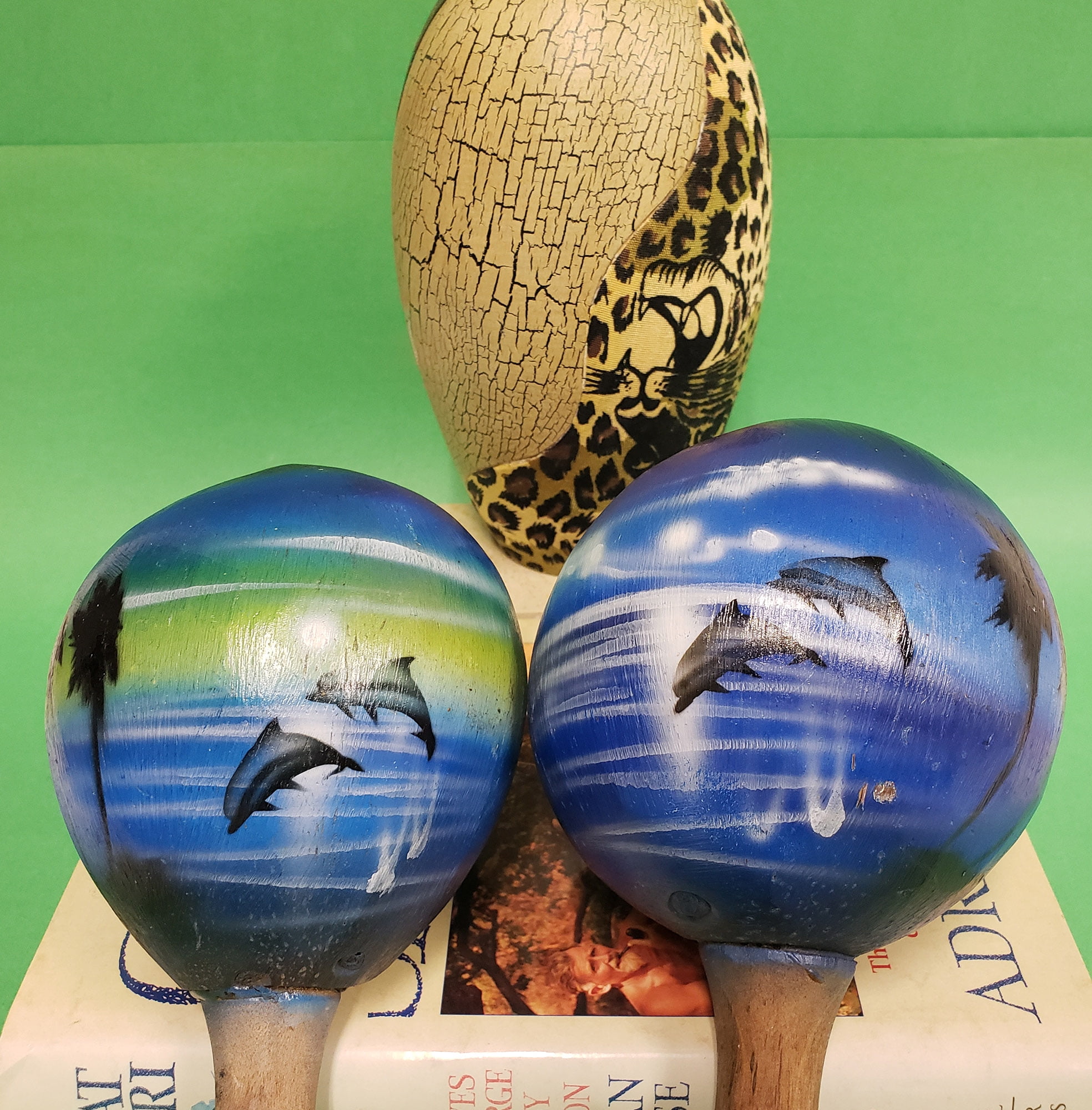 Coconut Maracas Shaker Rattles Hand Painted Percussion Instruments Set of 2