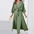 thumbnail image 3 of Vestido midi ajustado de color liso con cuello en V para mujer - Poliéster elástico, corte entallado favorecedor, adecuado para bodas y ocasiones formales, 3 of 6